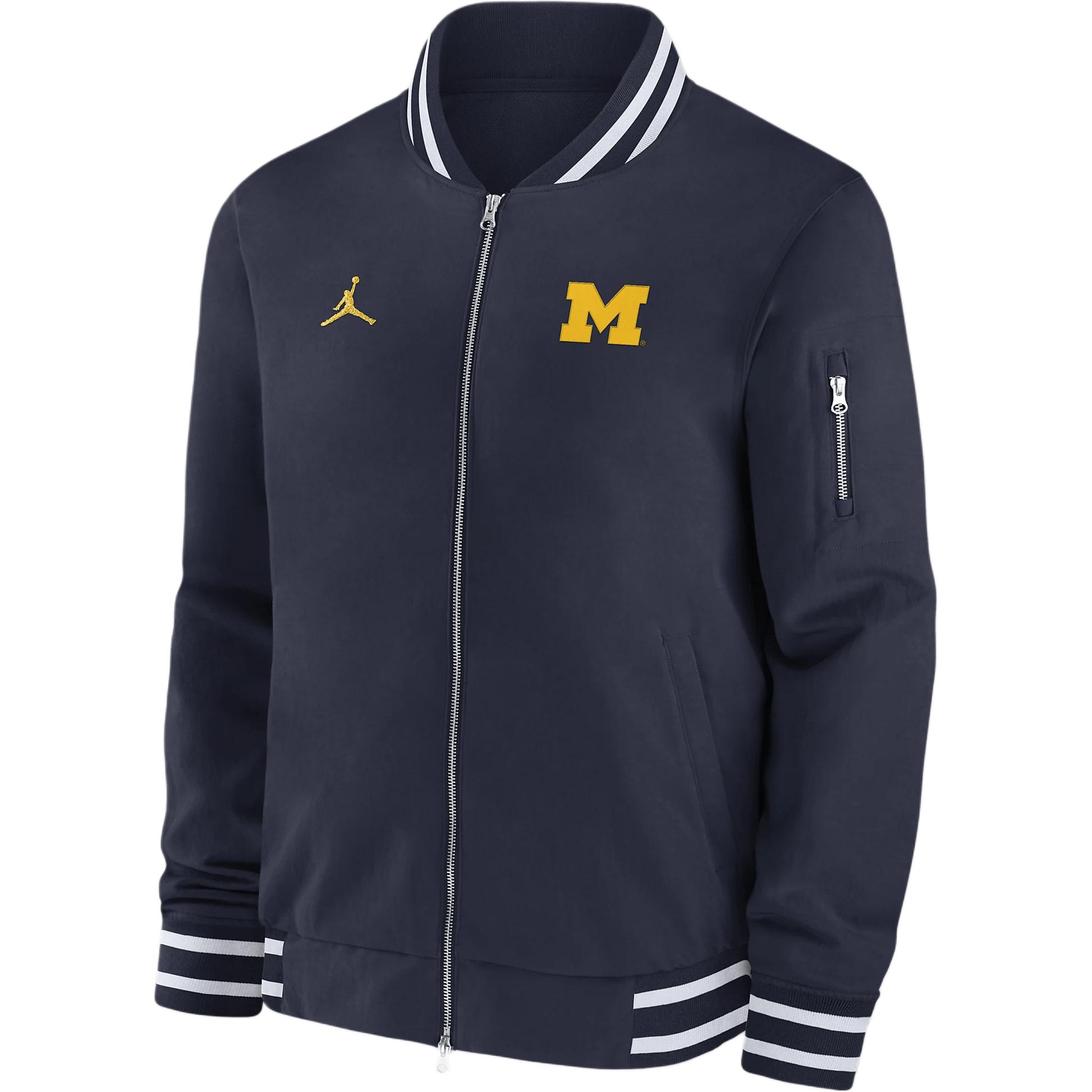 Jordan FW24 Michigan Wolverines Full-Zip Navy Blue Bomber Jacket for Men CLF24JK02F343S-MIC