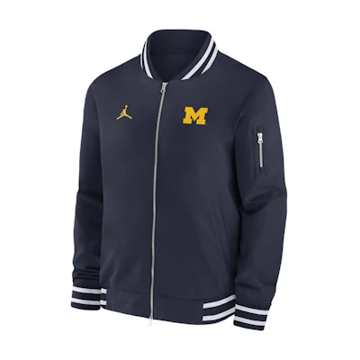 Jordan FW24 Michigan Wolverines Full-Zip Navy Blue Bomber Jacket for Men CLF24JK02F343S-MIC