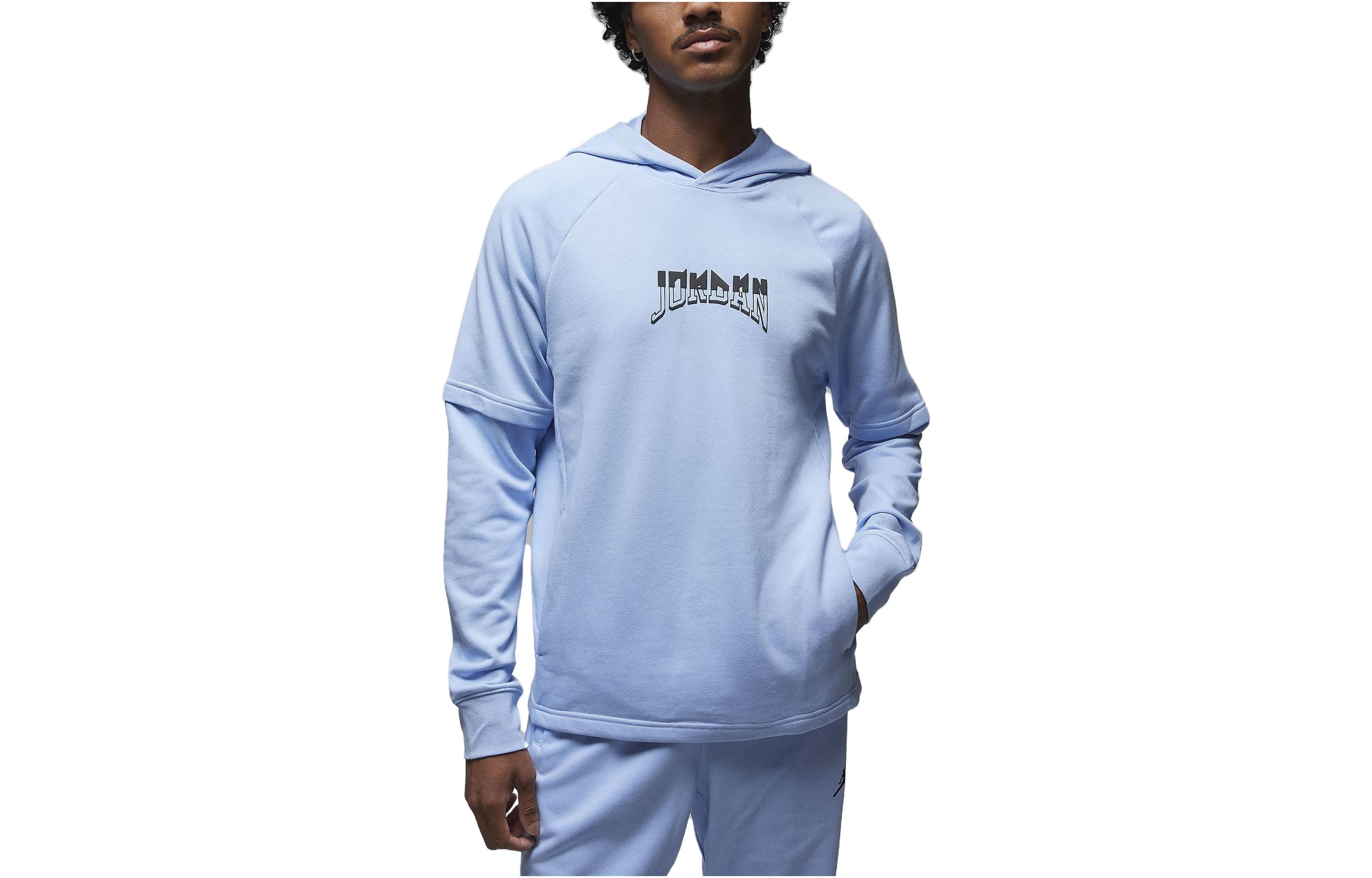 Jordan Graphic Fleece Pullover Hoodie Blue Letter Print Long-Sleeve Sweater FB7570-425