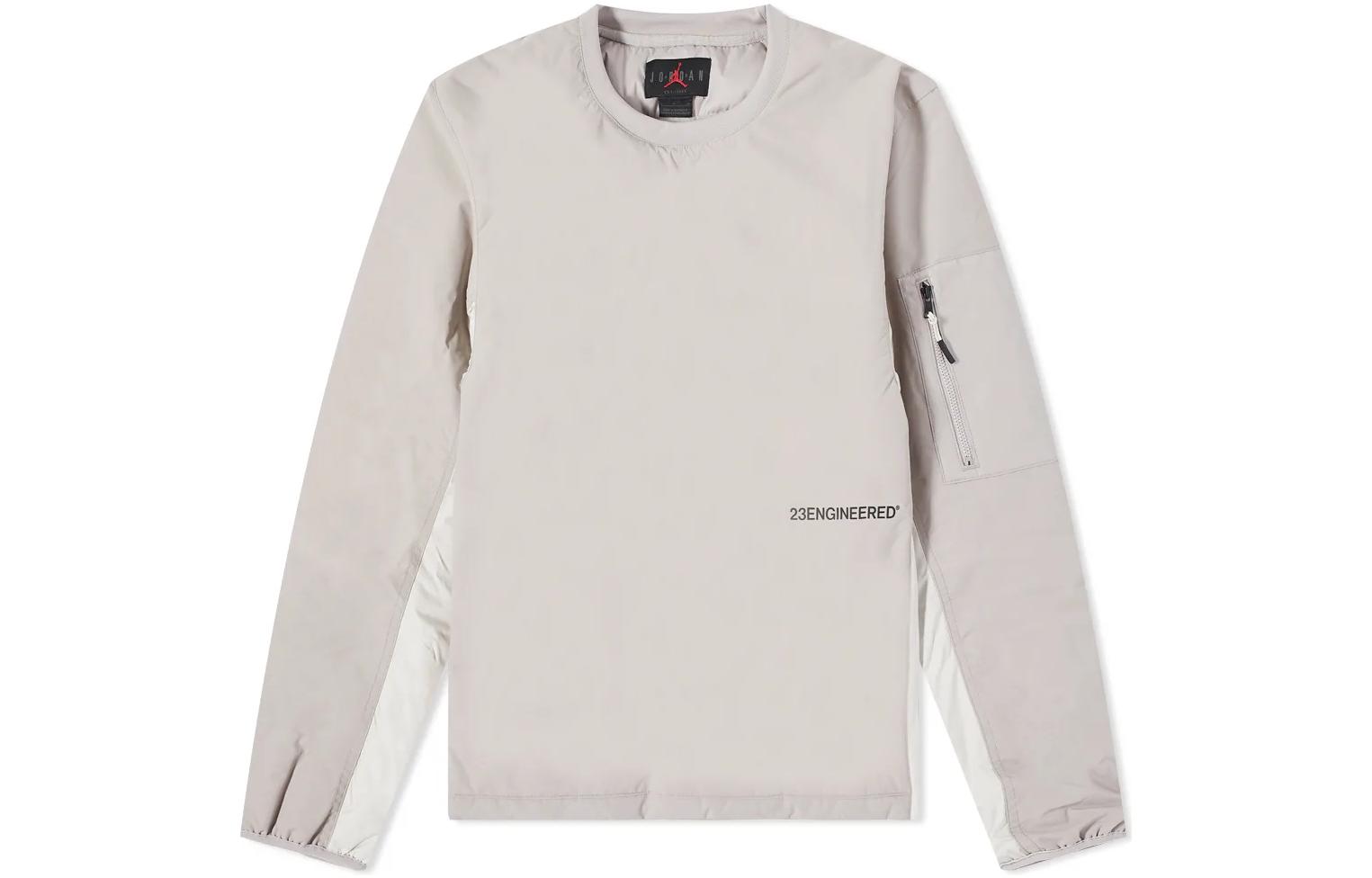 Jordan Grey Long-Sleeve Pullover with Solid Logo Print and Zipper Pocket DC9656-033