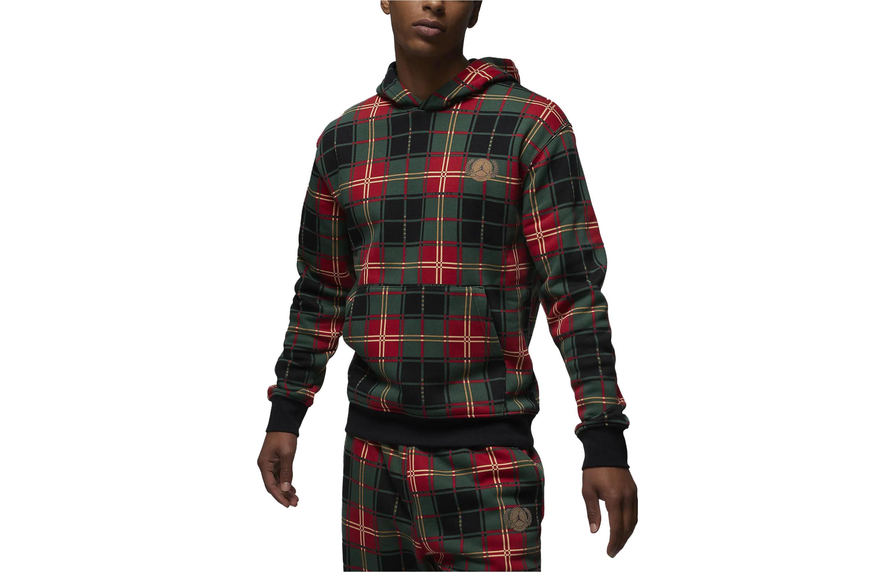 Jordan Hoodie Plaid Loose Fit Long Sleeve Sweatshirt Red DV1578-687