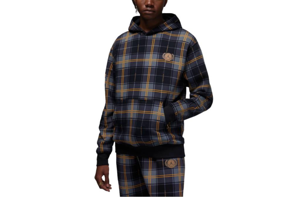 Jordan Hoodie Plaid Slim-Fit Long-Sleeve Sweatshirt Black DV1578-010