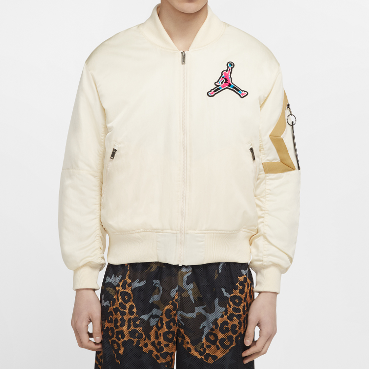 Shop 조던 아이보리 화이트 바시티 봄버 자켓 CU1700-110