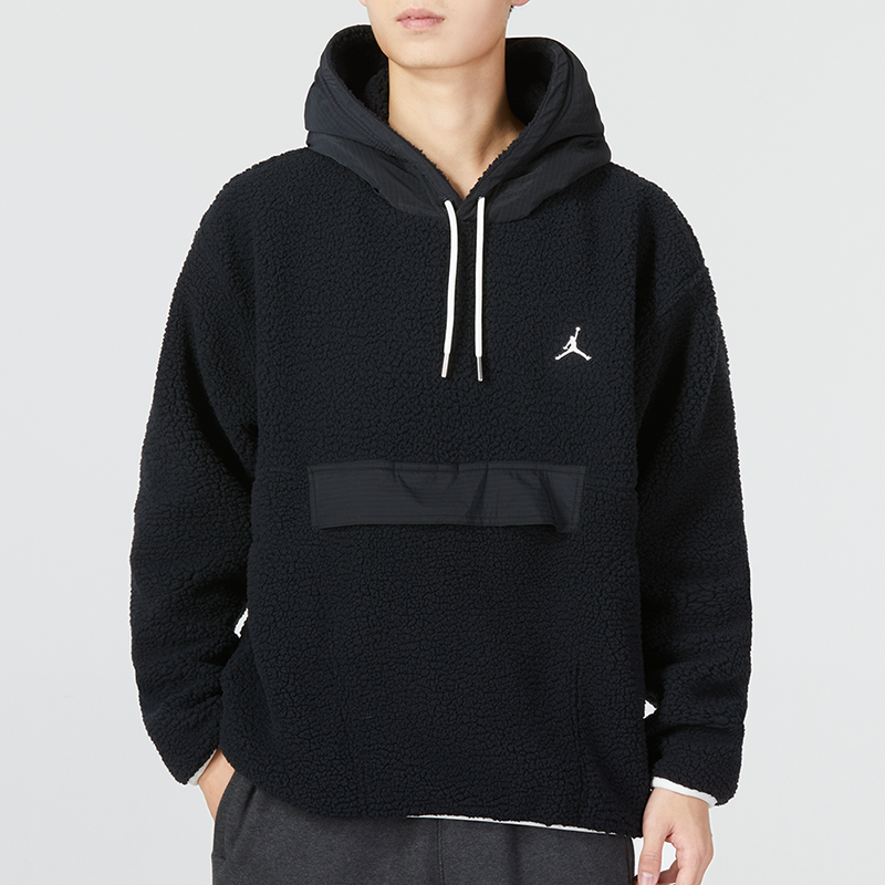 Shop Jordan Jumpman Black Colorblock Sherpa Fleece Hoodie with Drawstring DV1587-010