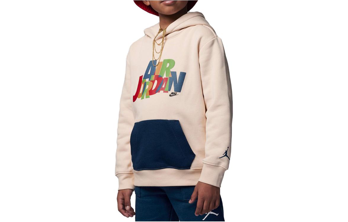 Jordan Kids Letter Print Hoodie Long Sleeve Pullover Boys Pearl White FB9273-219