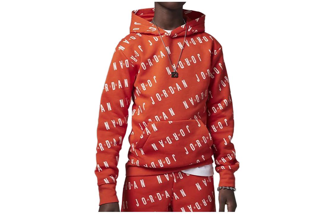 Jordan Kids Orange Hoodie with Solid Letter Print for Boys 95C184-N82