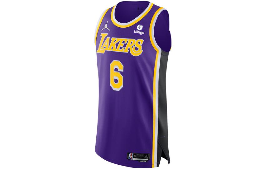 Jordan Lakers LeBron James Striped Logo Basketball Jersey Purple Mens. DB3484-506