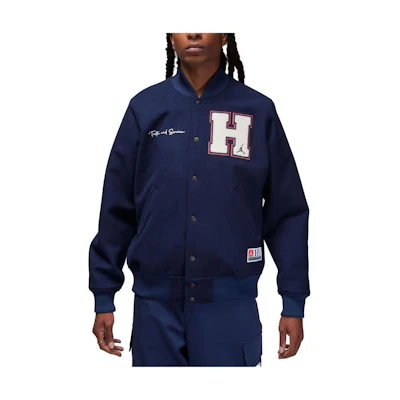 Jordan Letter Animal Embroidered Snap-Button Jacket Navy Blue FJ9340-419