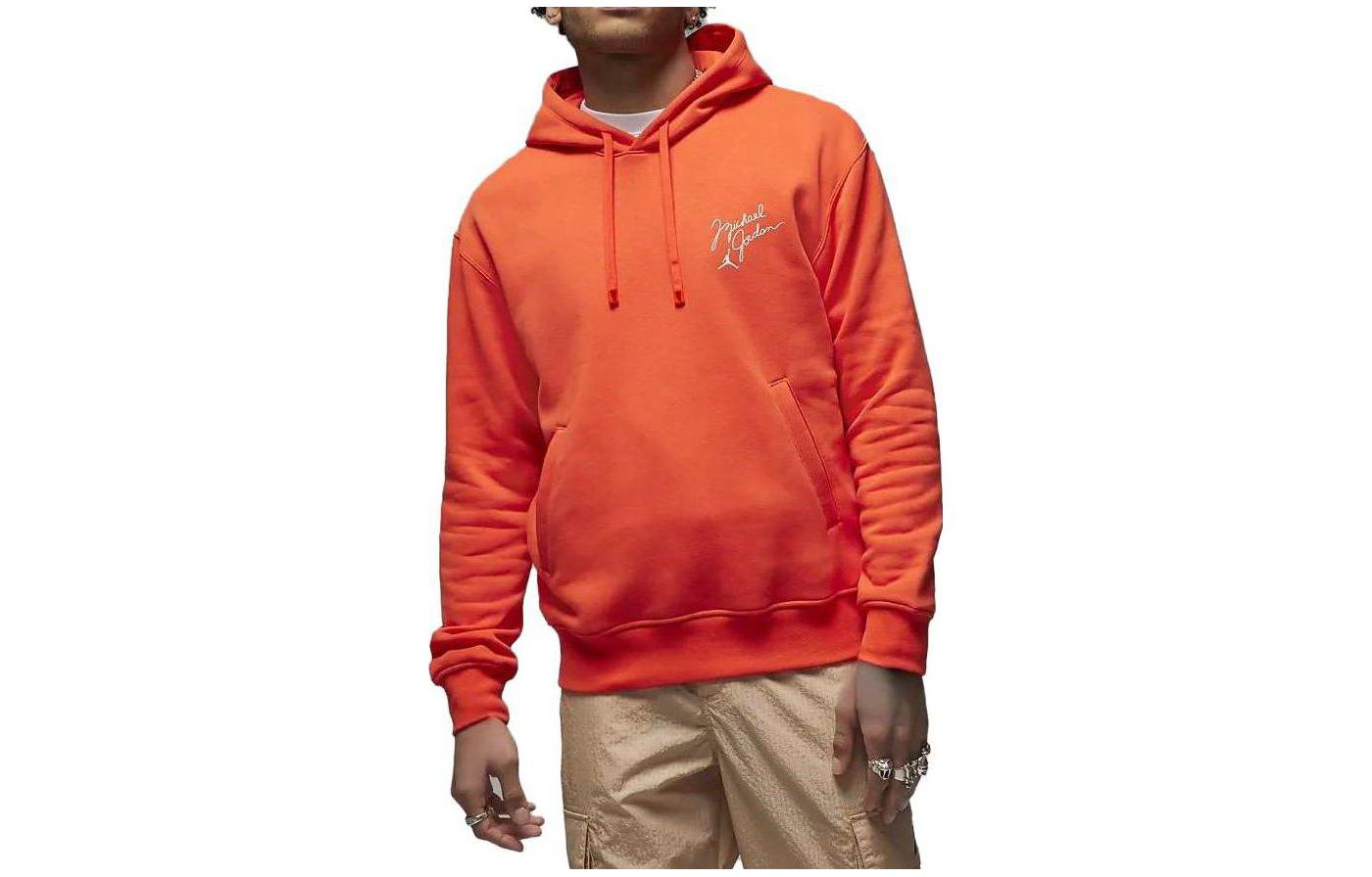 Jordan Letter Print Drawstring Hoodie Orange DV7576-817