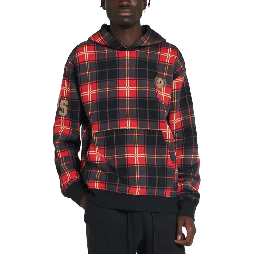 Jordan Letter Print Plaid Hoodie Red DV1578-612