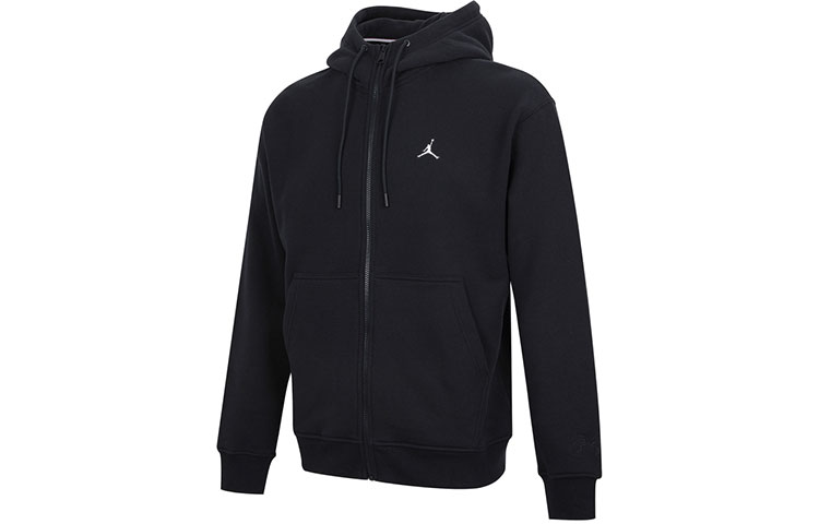 Jordan Logo Embroidered Fleece Hoodie Jacket Winter Black DA9811-010