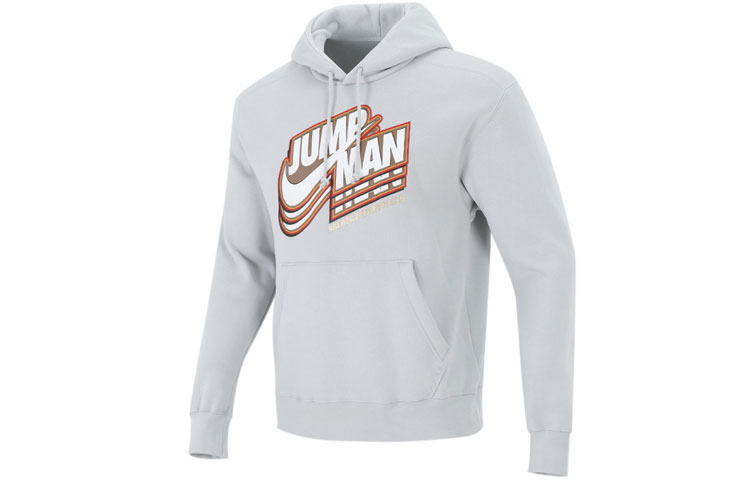 Jordan Logo Graphic Pullover Hoodie Loose Fit Vintage Style Light Grey DC9605-097