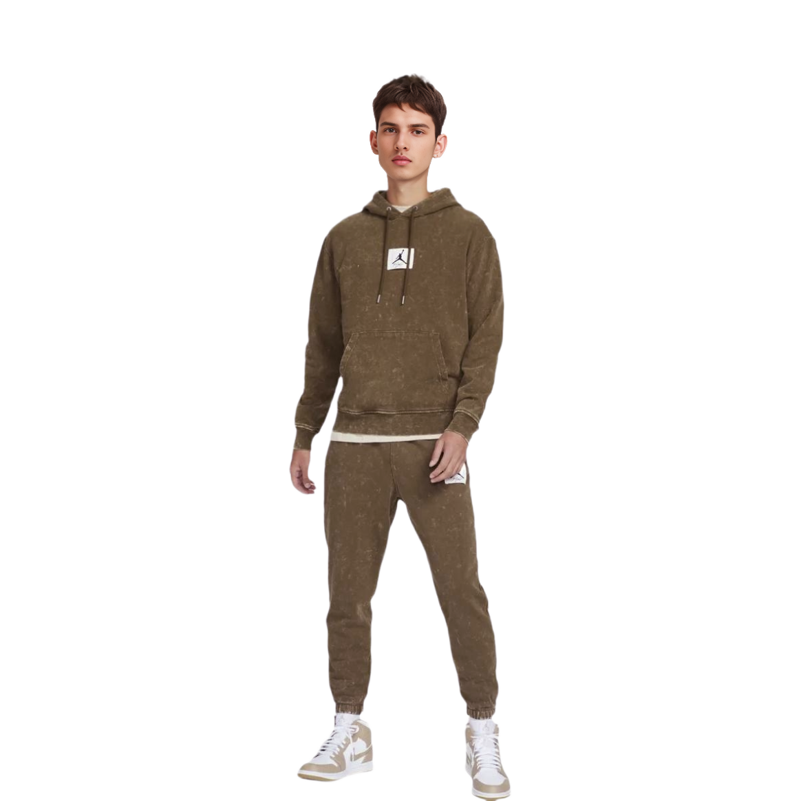 Shop Jordan Logo Print Pullover Hoodie Light Olive Casual Sweatshirt DR3088-385