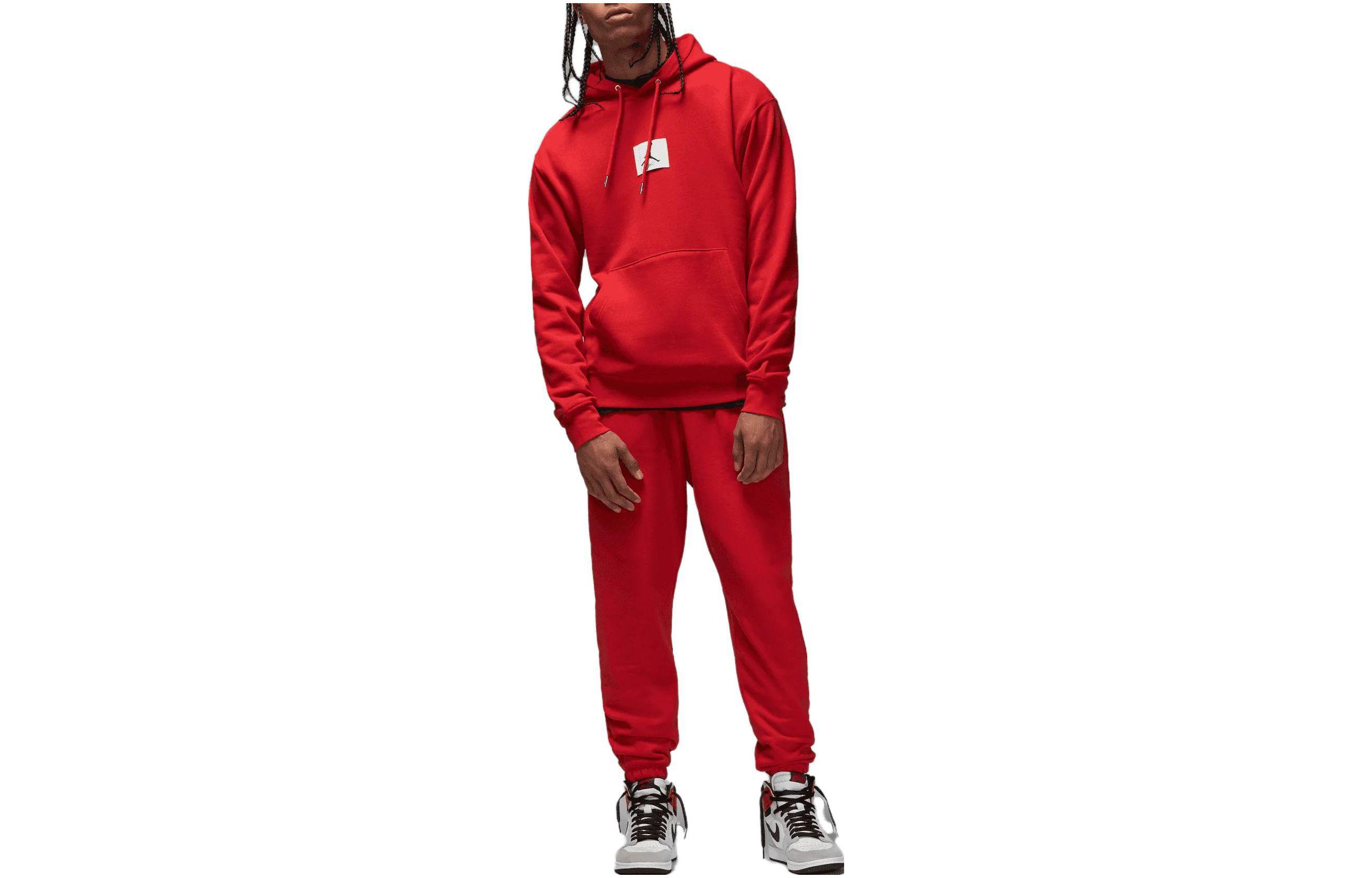 Jordan Logo Print Pullover Hoodie Red Loose Fit Long Sleeve DQ7338-612