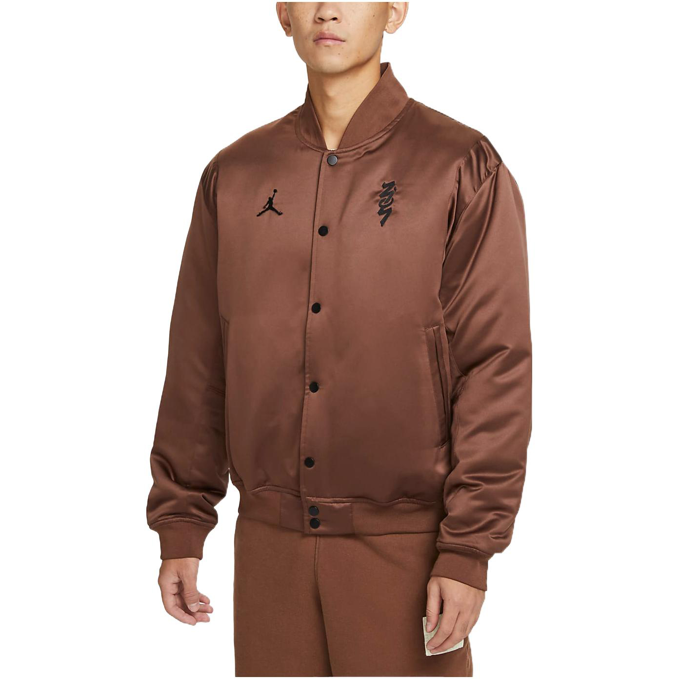 Shop Jordan Logo Printed Button-Up Sports Jacket Brown DV5634-244