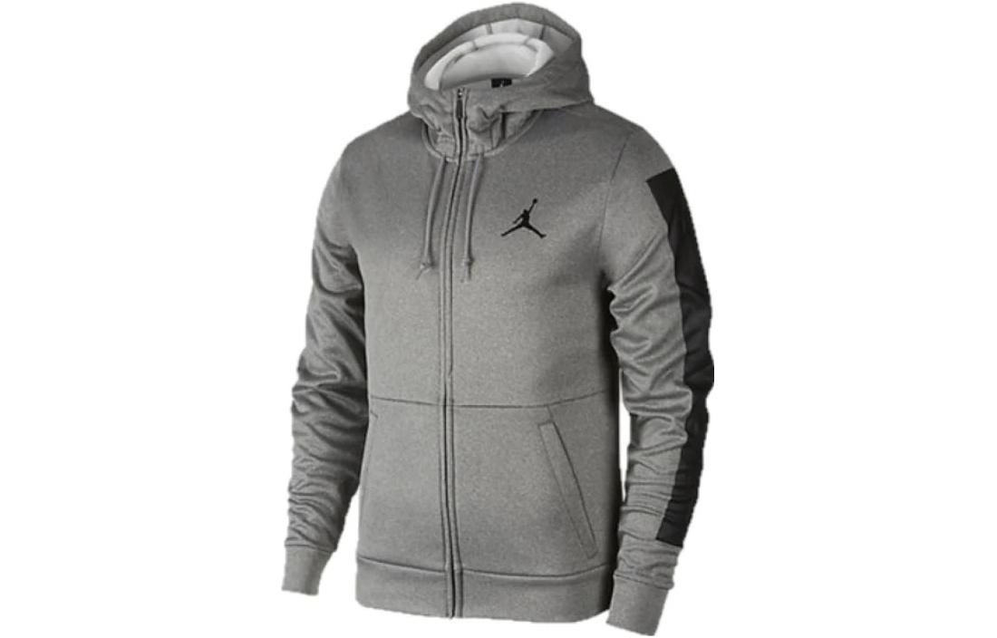 Jordan Logo Printed Zip-Up Hoodie Jacket Grey 861468-091