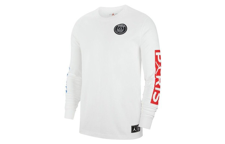 Jordan Long-Sleeve Crewneck Tee with Chest Logo Print - White BQ8382-101