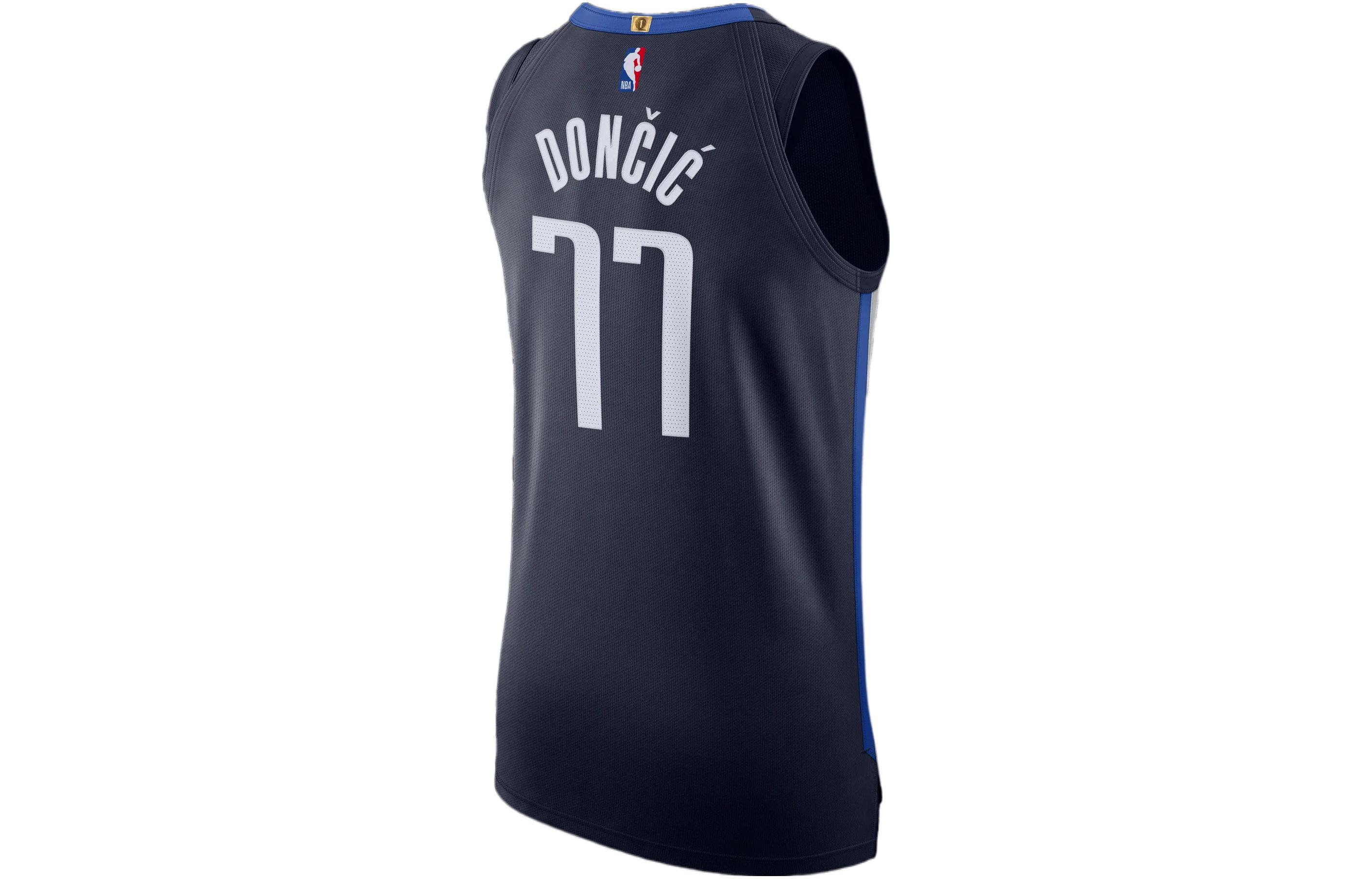 Lookbook Jordan Luka Doncic 77 Dallas Mavericks Navy Jersey Tanpa Lengan Basket Pria. CV8849-423