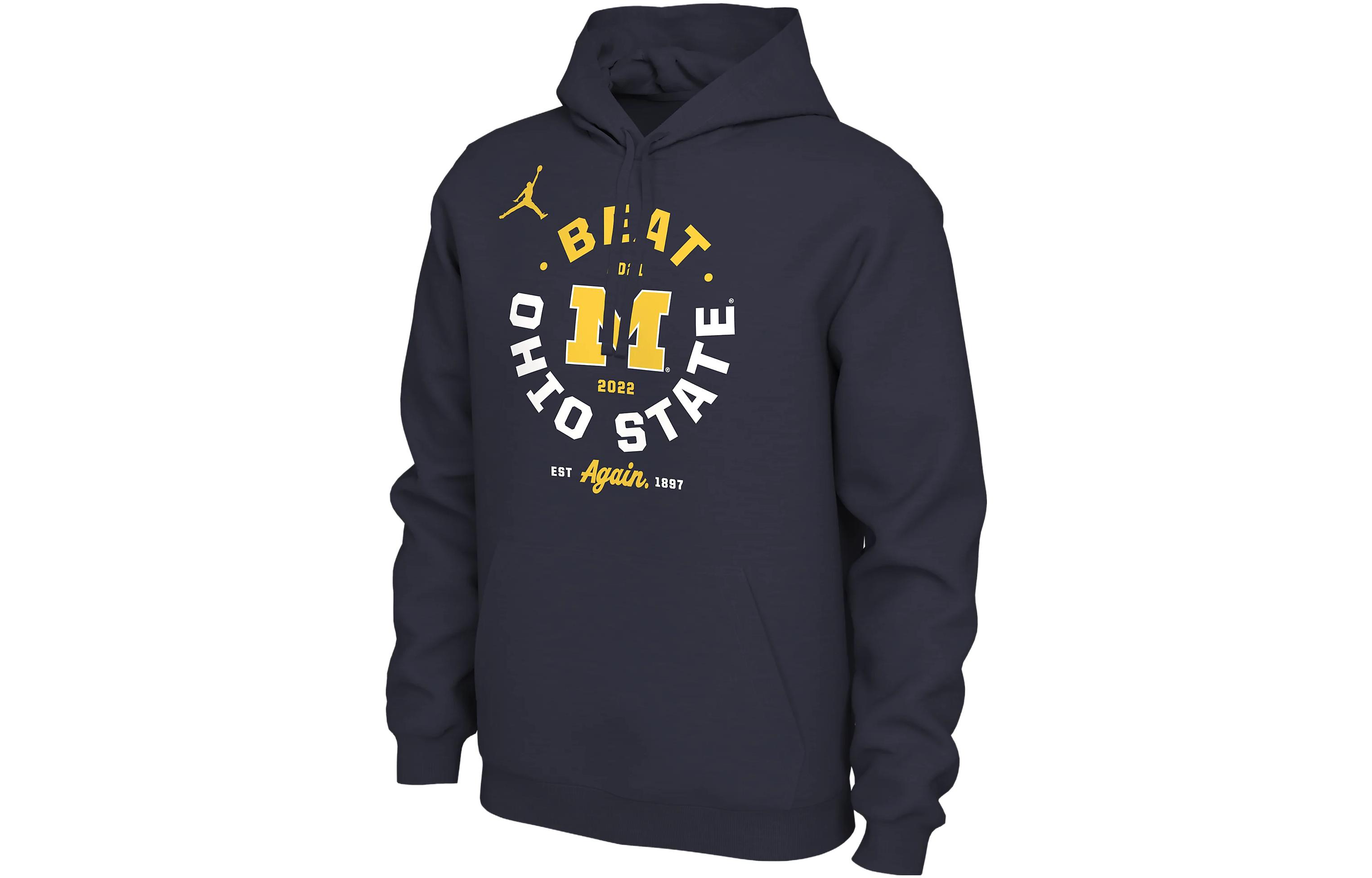 Jordan Michigan Letter Logo Print Hoodie Navy Blue Long Sleeve Sweatshirt HF9230-419