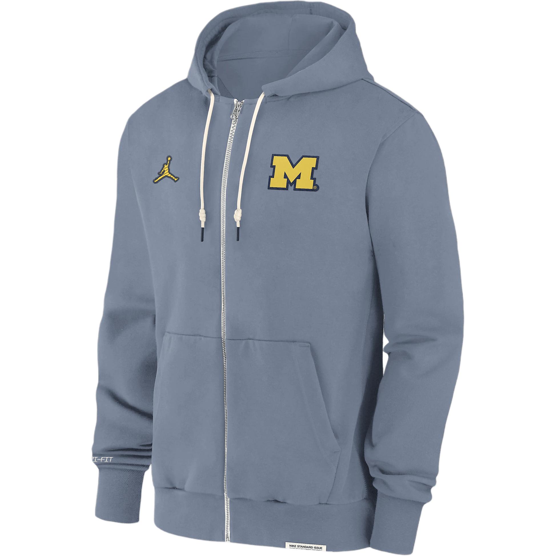 Jordan Michigan Wolverines College FW24 Zip Hoodie Jacket Grey Limestone CLF24FT02FD2CN-MIC
