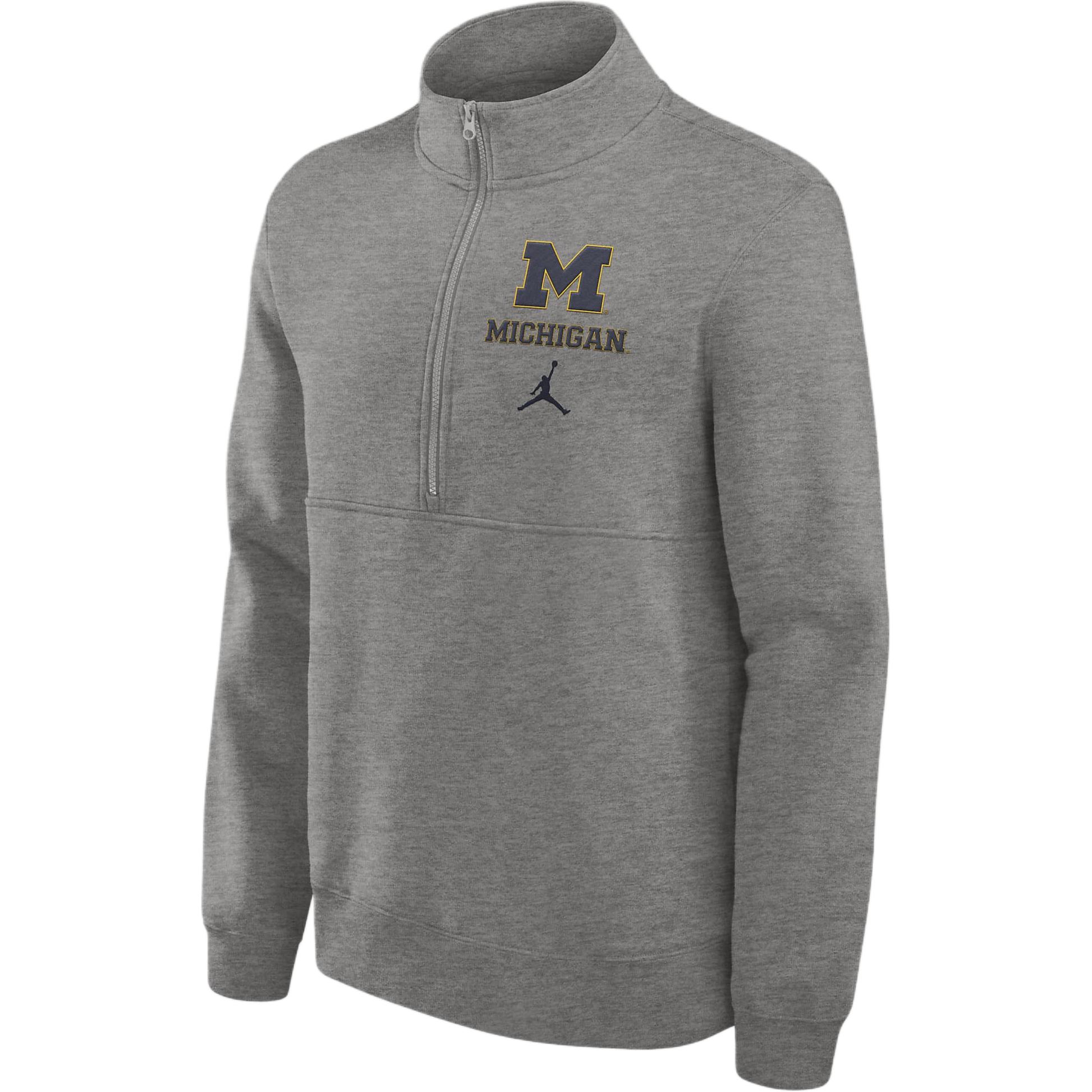 Jordan Michigan Wolverines College Primetime Zip Crew Sweatshirt Grey 0JJW06GMWN-4V0