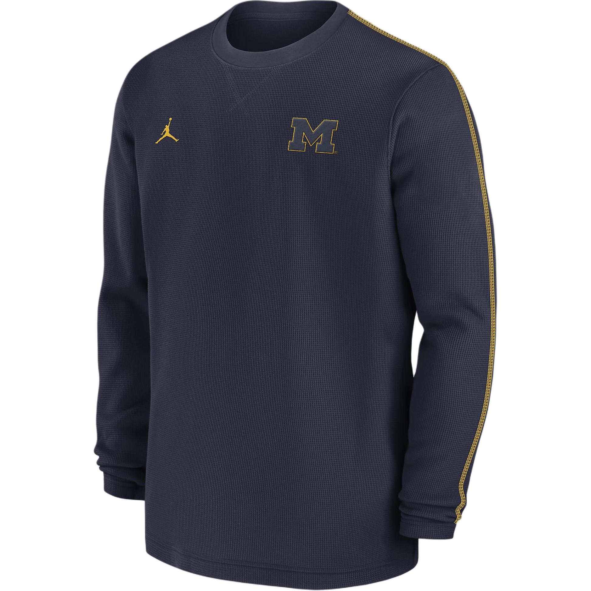 Jordan Michigan Wolverines Long-Sleeve Navy Sweatshirt - Embroidered Logo CLF24PT02FAN4V-MIC