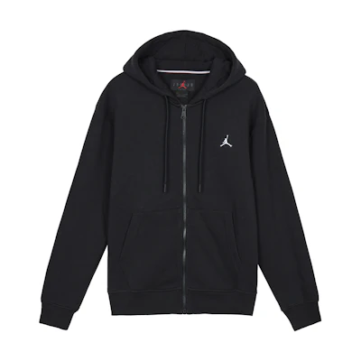 Jordan MJ ESS Fleece Full-Zip Hoodie Black - Logo Embroidered Sweatshirt Jacket DQ7351-010