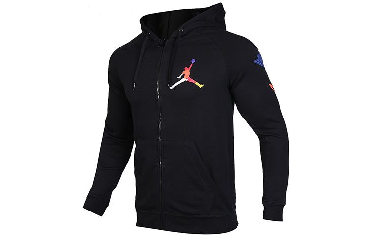 Jordan Multicolor Logo Zip-Up Hoodie Jacket Black CJ7880-010