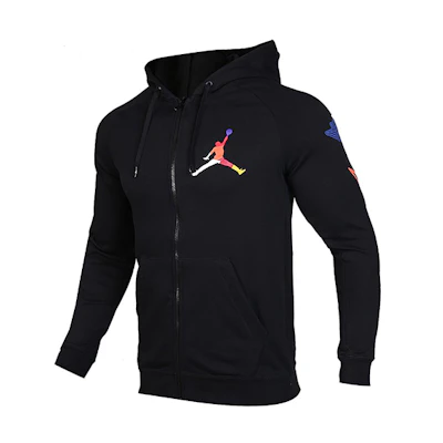 Jordan Multicolor Logo Zip-Up Hoodie Jacket Black CJ7880-010