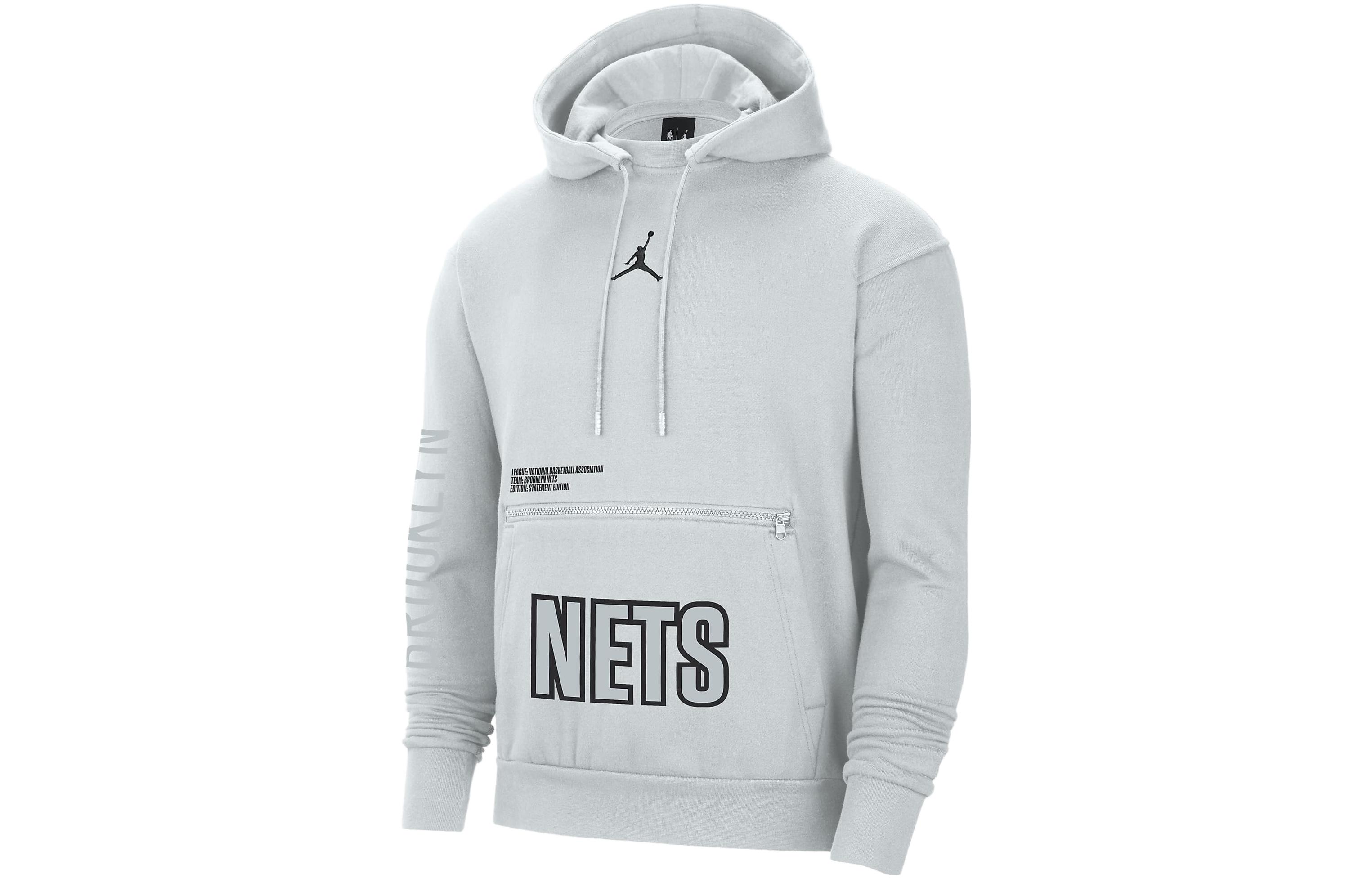 Jordan NBA Brooklyn Nets Logo Hoodie Pullover White Gold Basketball Wear DR6997-043