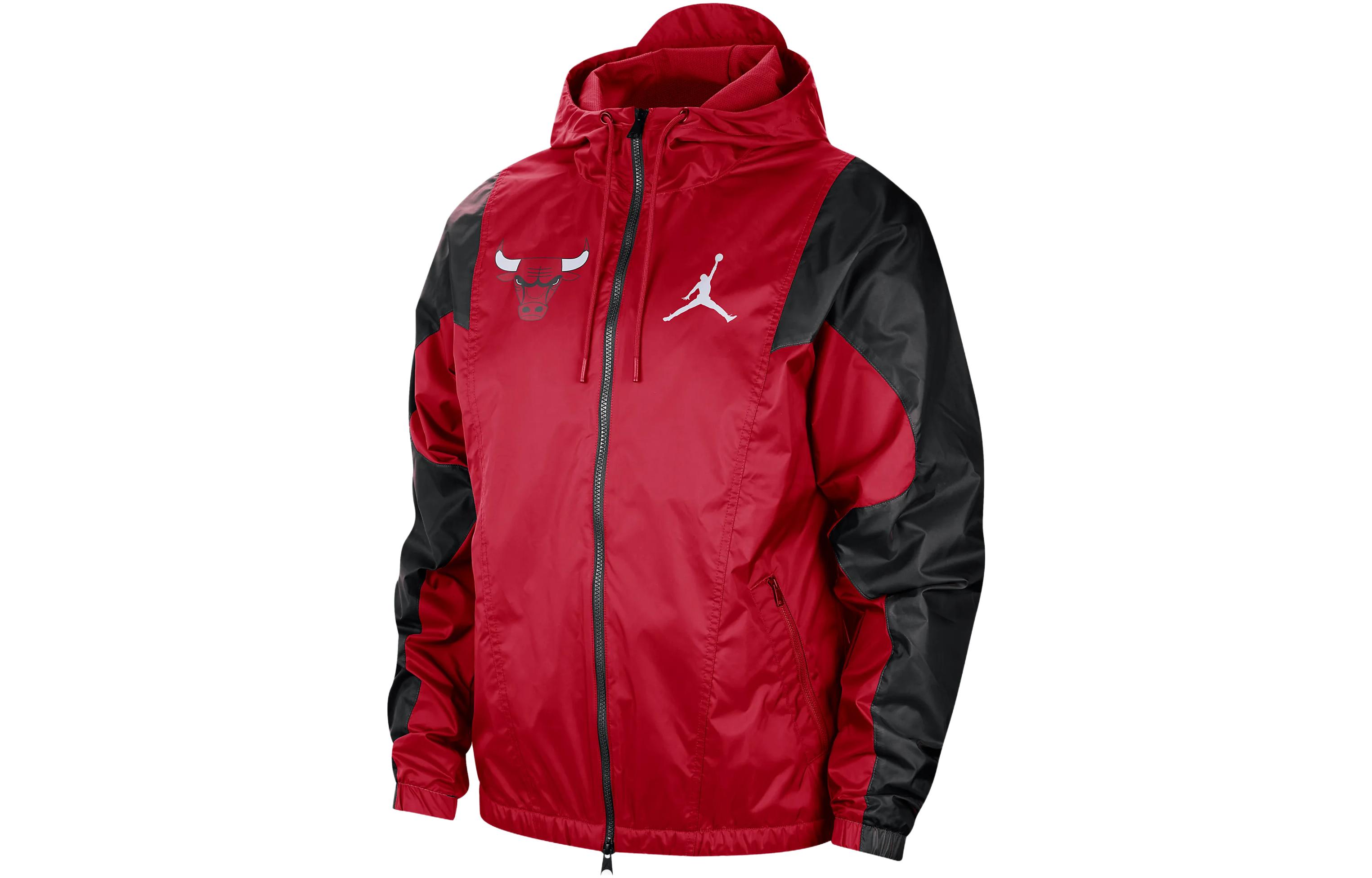 Jordan NBA Chicago Bulls Courtside Statement Logo Colorblock Hoodie Jacket Red Men DN9788-657