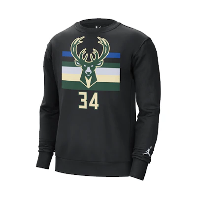 Jordan NBA Milwaukee Bucks Fleece Crewneck Sweatshirt Black () DC0814-010