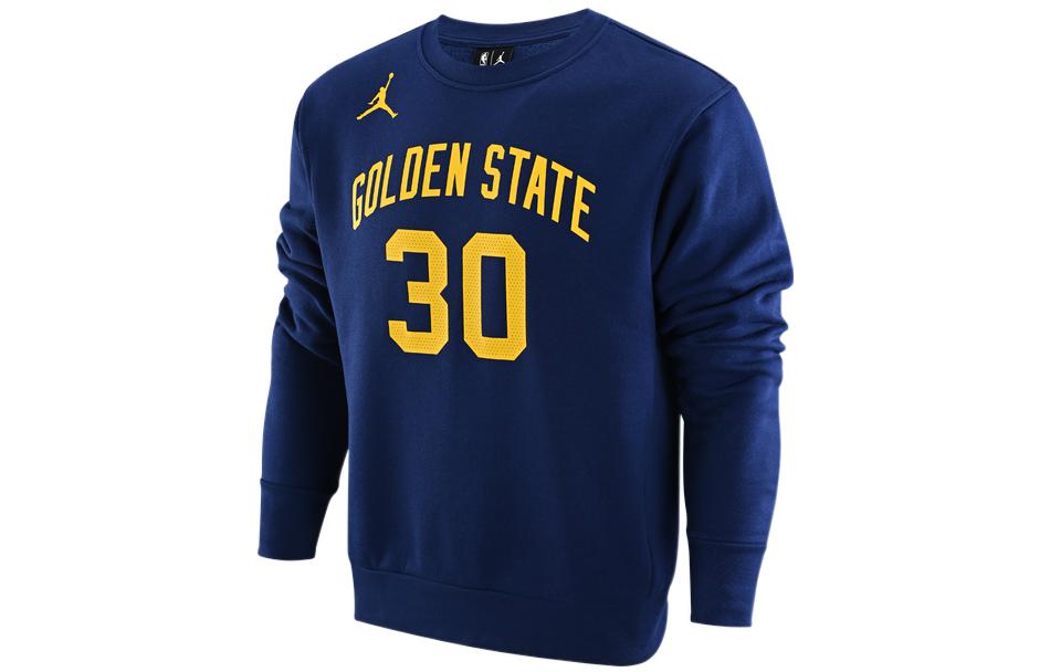 Jordan NBA Warriors Fleece Sweatshirt Deep Blue Graphic Crewneck FB5365-421