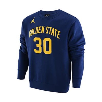 Jordan NBA Warriors Fleece Sweatshirt Deep Blue Graphic Crewneck FB5365-421