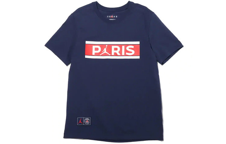 Jordan Paris Letter Print Soccer T-Shirt PSG Navy Blue Short Sleeve DB6511-410