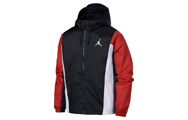 Jordan Patchwork Basketball Colorblock Logo Hoodie Jacket Men Black Red CV2241-010