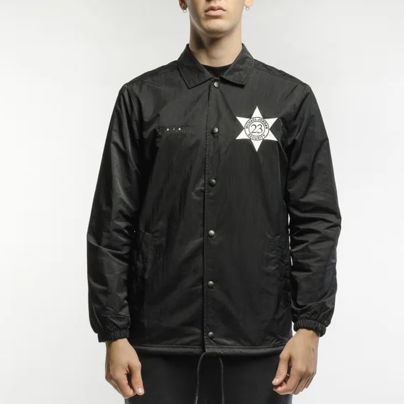 Shop Jordan Pinnacle Letter Print Snap-Button Jacket Black Long Sleeve Outerwear 835951-010