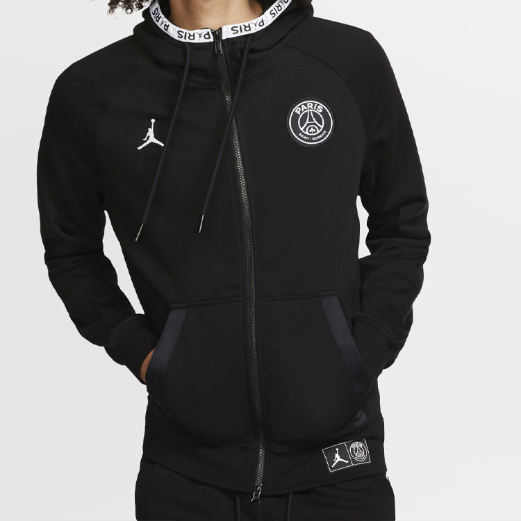 Shop Jordan PSG Black Cat Paris Jaket Hoodie Zip Penuh Fleece Hitam BQ8347-010