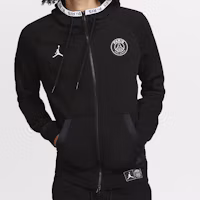 Shop Jordan PSG 黑貓巴黎全開拉鍊抓絨連帽外套 黑色 BQ8347-010