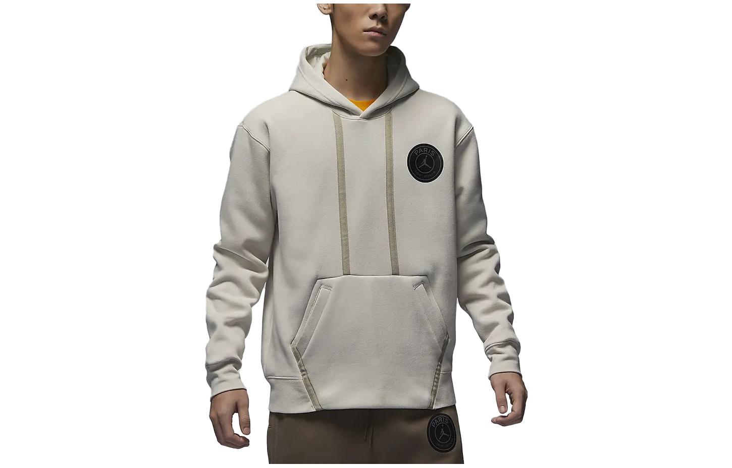 Jordan PSG Logo Pullover Fleece Hoodie Light Bone Color DZ2924-072