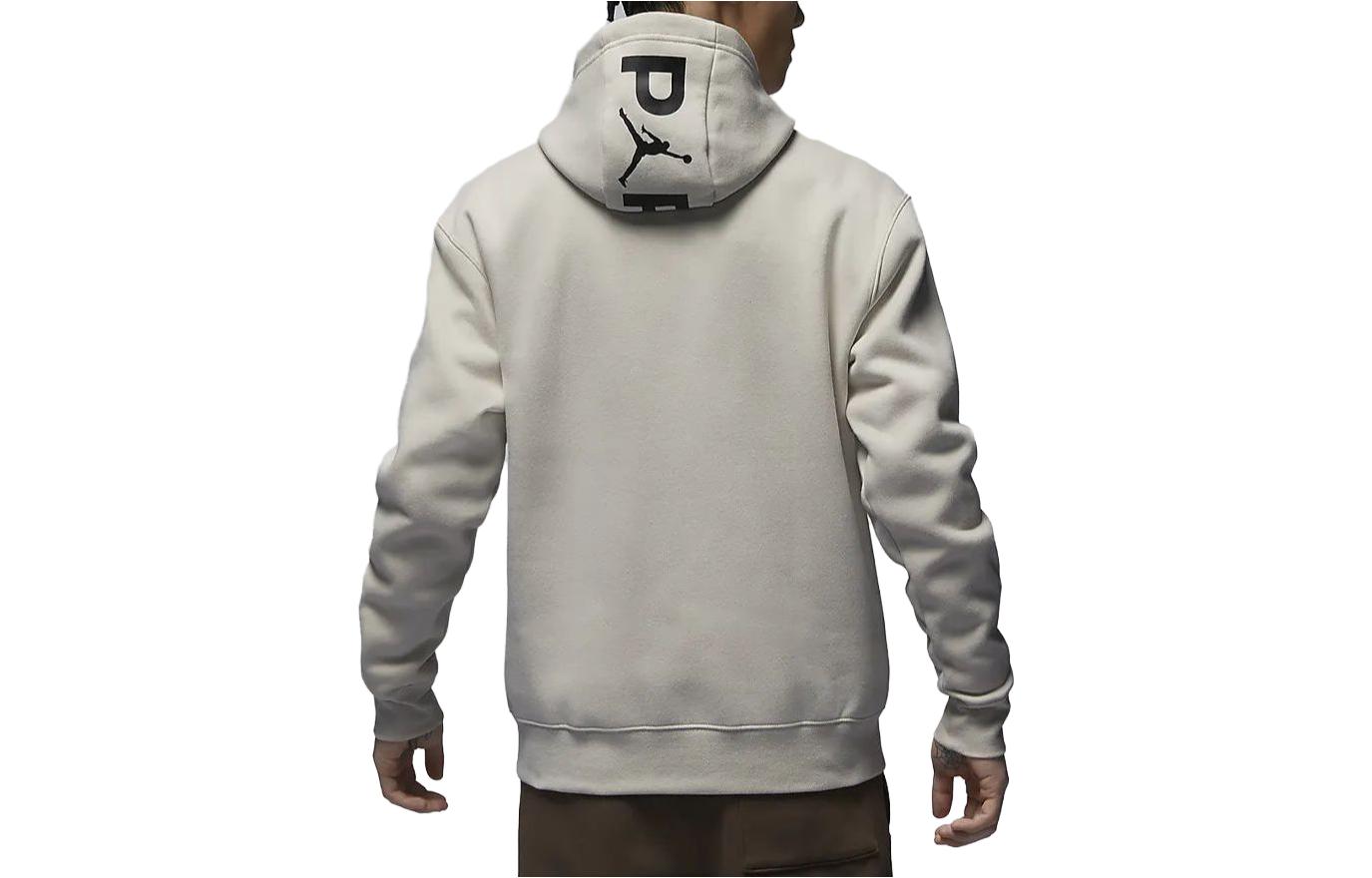 Lookbook Jordan PSG Logo Pullover Fleece Hoodie Light Bone Color DZ2924-072