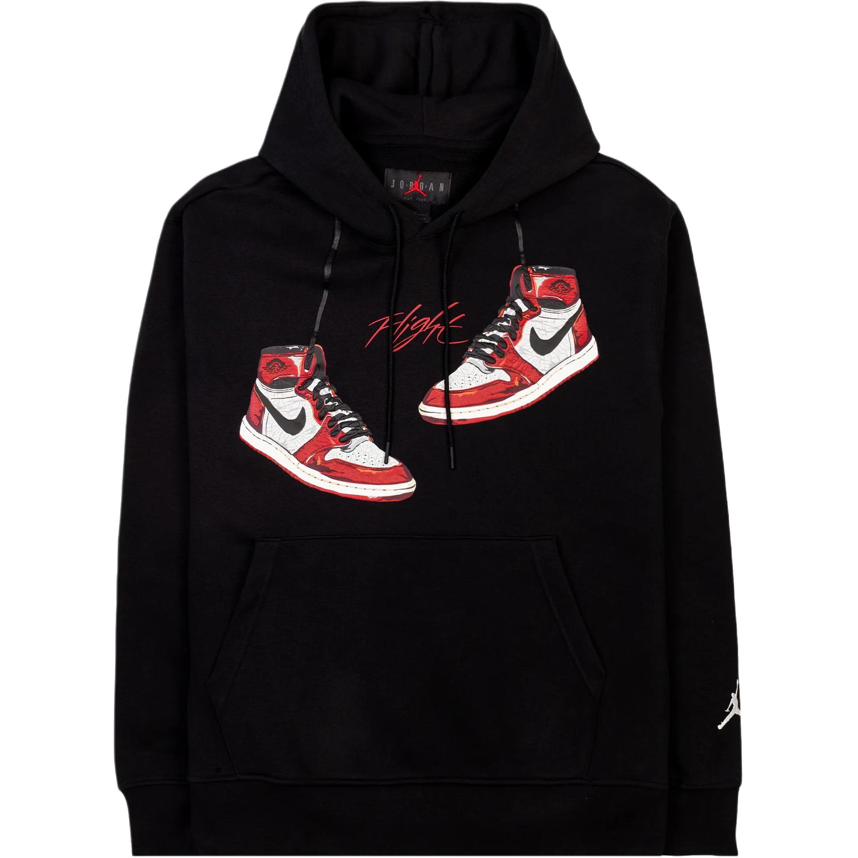 Jordan Pullover Hoodie Black Long Sleeve with Sleeve Logo Print Design FD0568-010