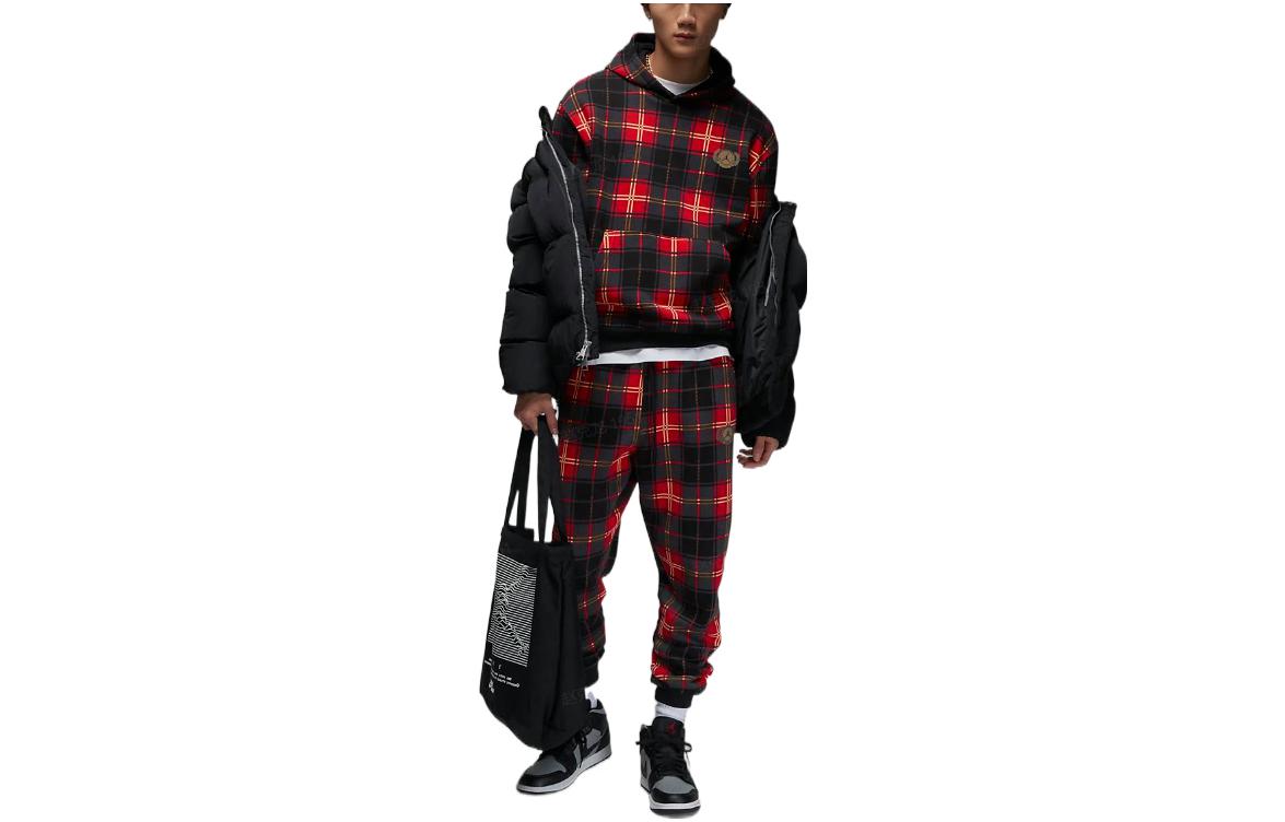 Jordan Red Checkered Letter Print Pullover Hoodie Long Sleeve DV1580-612
