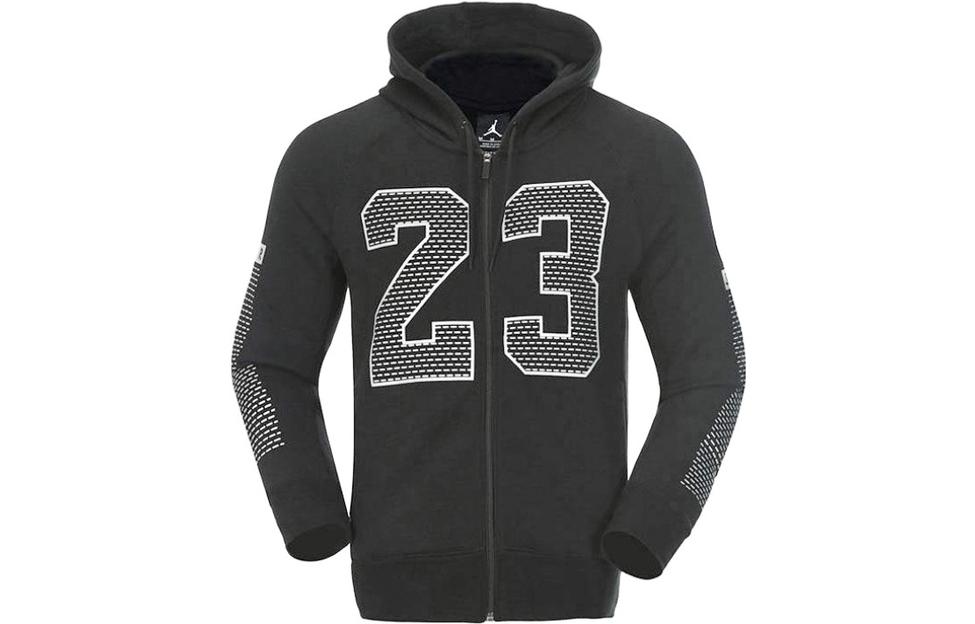 Jordan Retro Black Full-Zip Hoodie Jacket with Numeric Print for Men 872855-010
