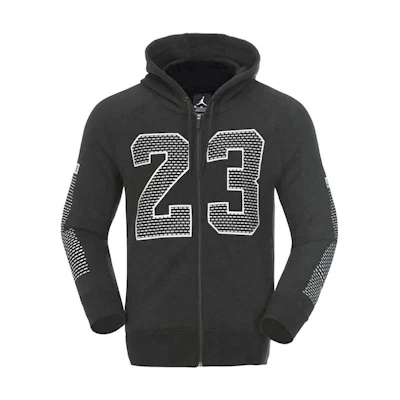 Jordan Retro Black Full-Zip Hoodie Jacket with Numeric Print for Men 872855-010