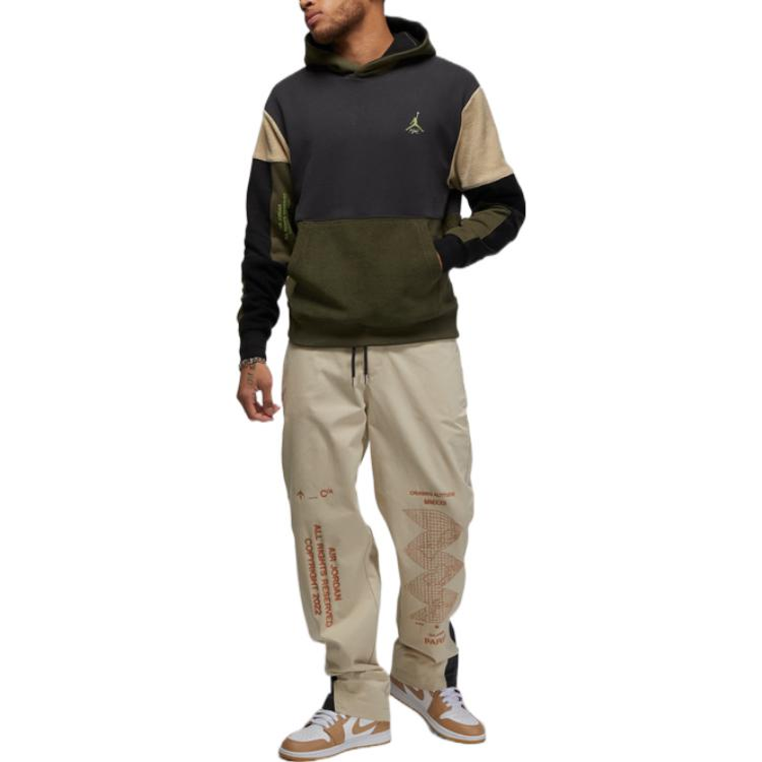 Jordan Retro Patchwork Logo Hoodie Grey/Black Long Sleeve Pullover DV1596-045 圖 2