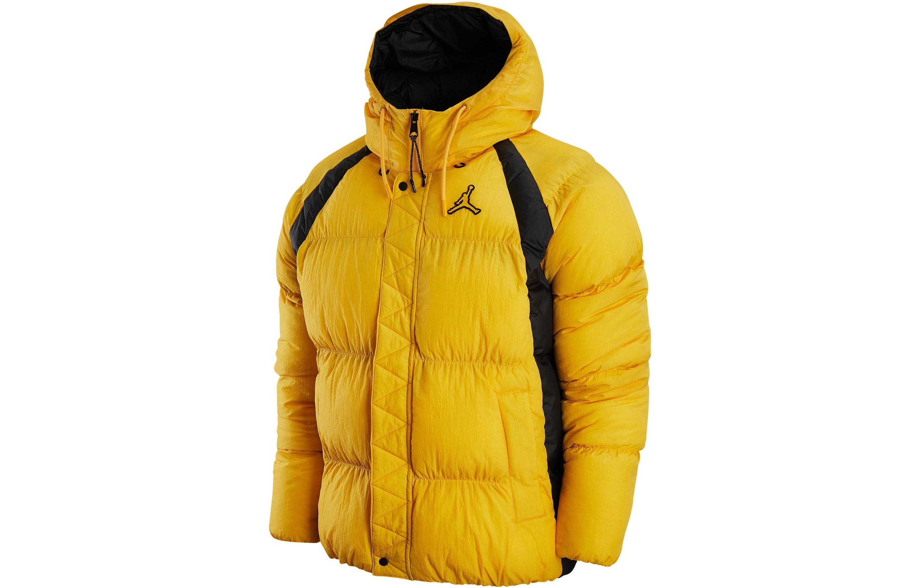 Jordan Retro Wide Stripe Logo Print Puffer Jacket  Yellow DX6596-781