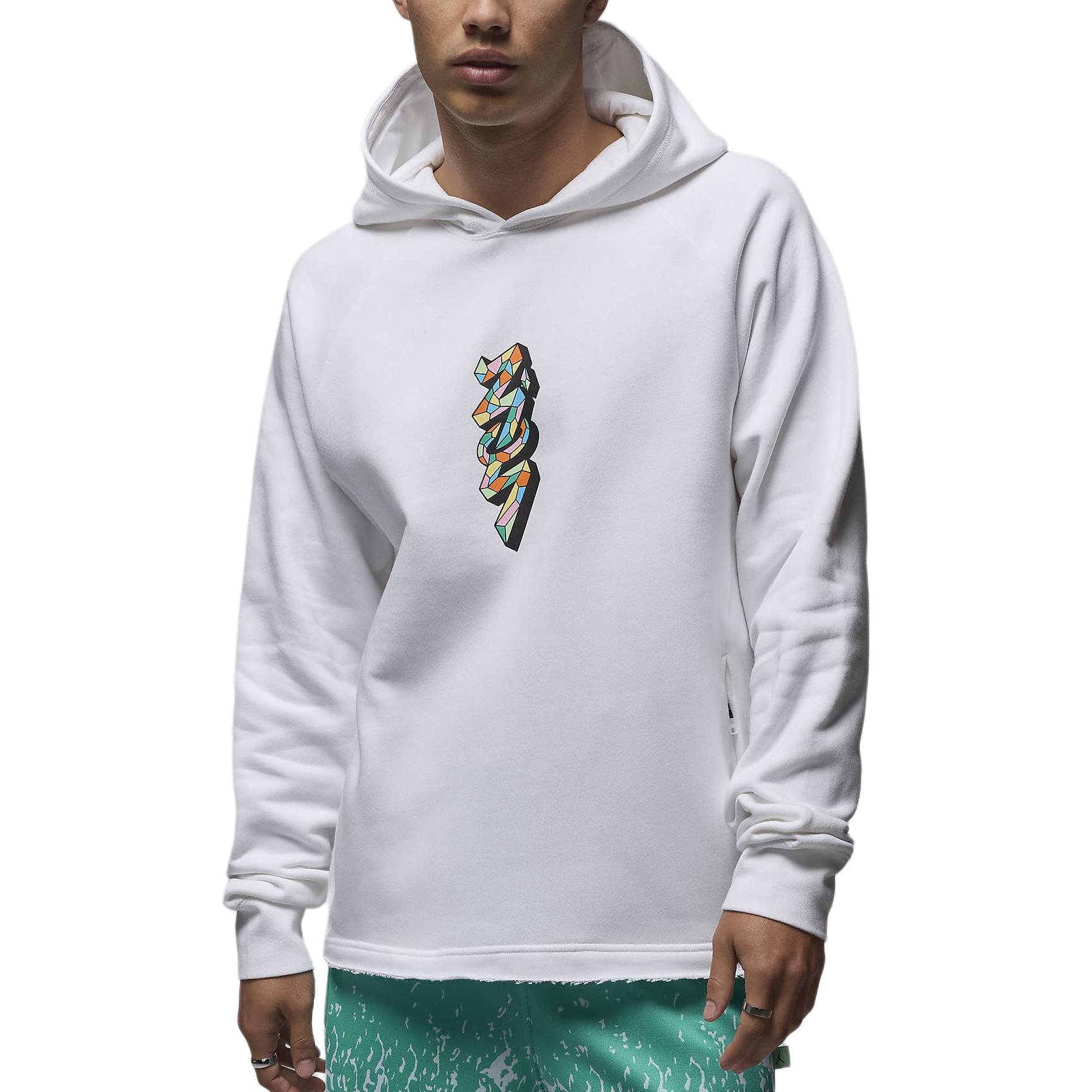Jordan Soft Printed Graphic Hoodie White Long-Sleeve Pullover FN6563-100