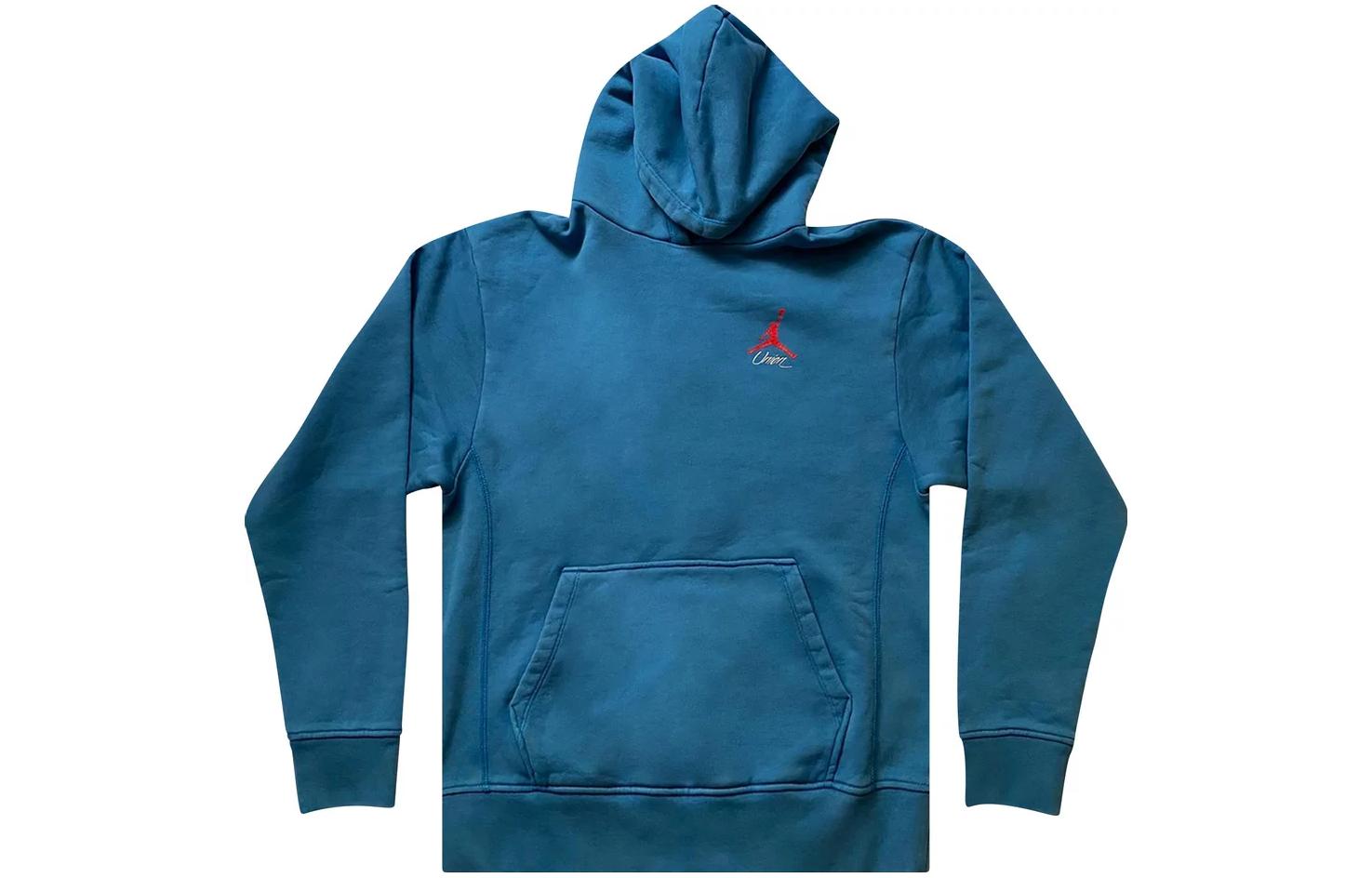 Jordan Solid Color Blue Hoodie with Kangaroo Pocket and Print - AV4990-486
