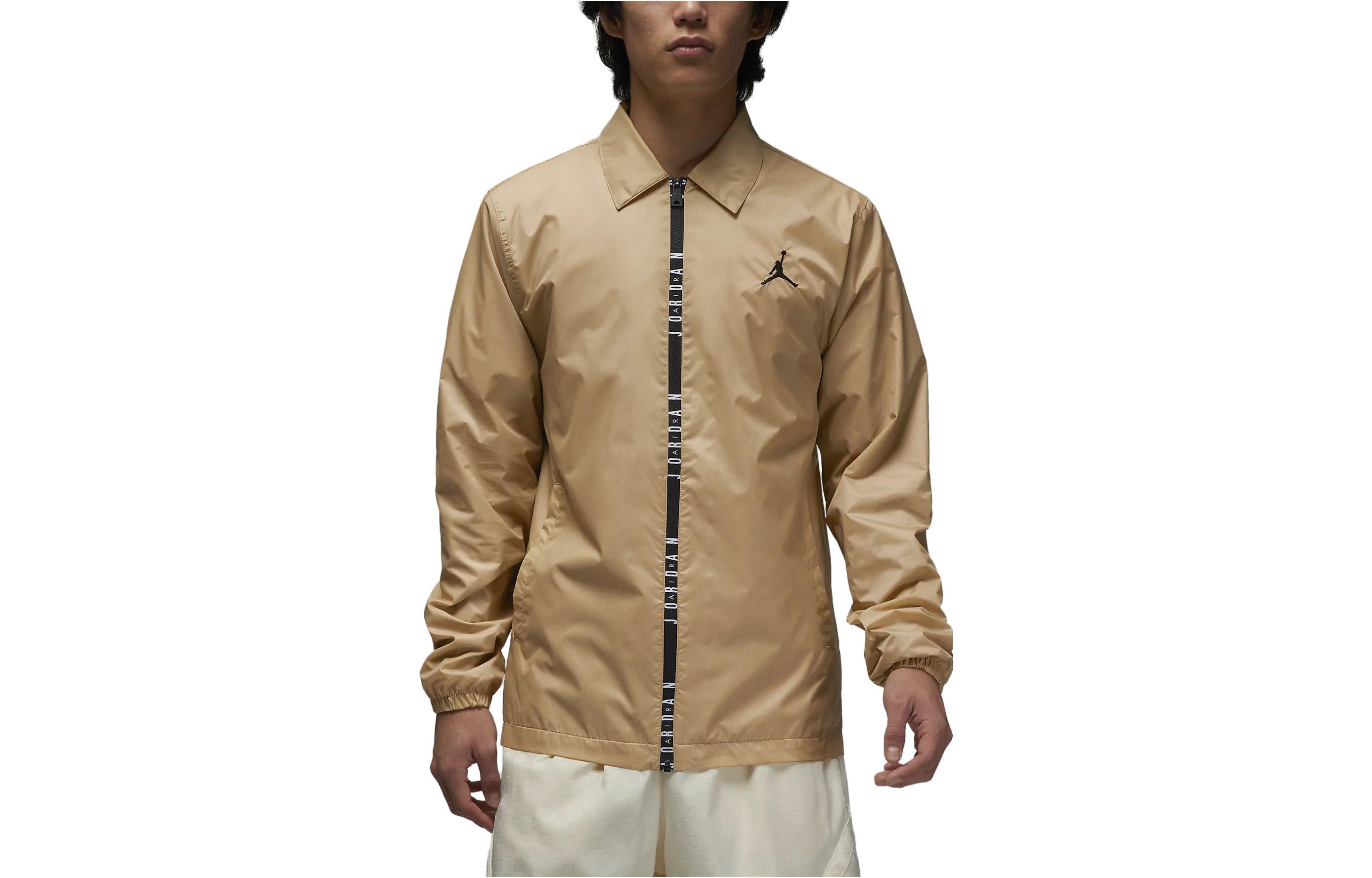 Jordan Solid Color Casual Zip-Up Jacket Khaki Long Sleeve DX9688-277